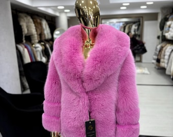 ピンクフォックスファーコート！新品本物の天然本毛皮！ - Etsy 日本