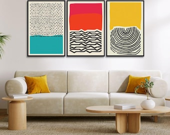 Abstract Geometric Gallery Wall Art Set: Retro Canvas Prints