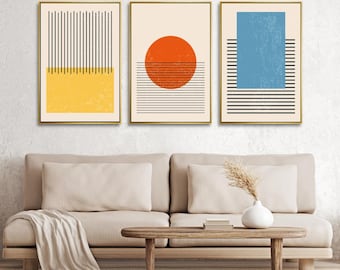Set of 3 Colorful Geometric Abstract Art | Unframed & Framed Canvas