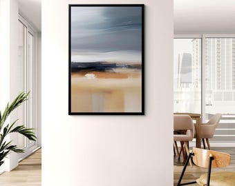Blue and Beige Coastal Abstract Landscape Wall Art | Framed Canvas - Ready to Hang