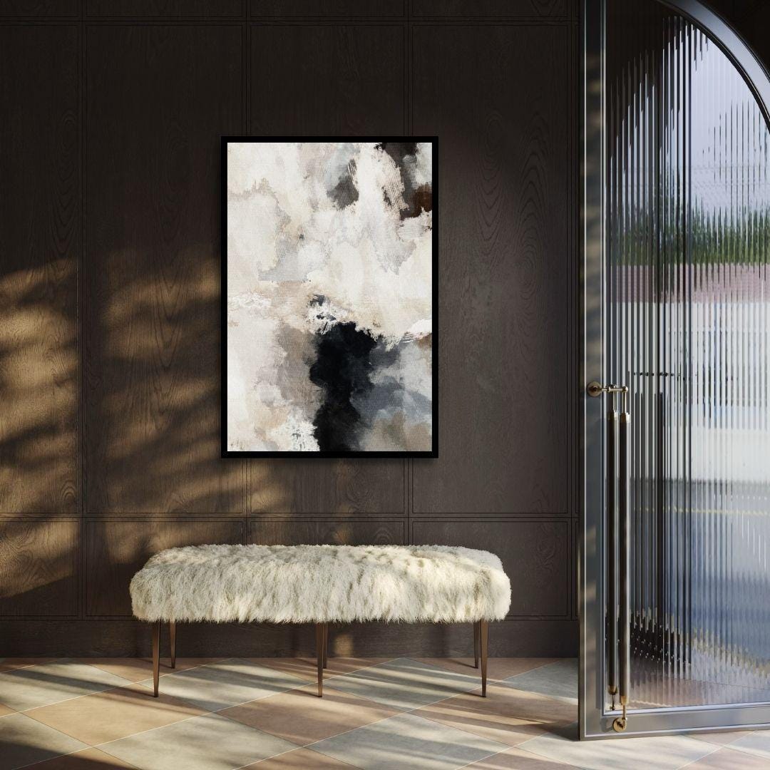 Minimalist Neutral Abstract Wall Art Framed Canvas, Beige Brown Modern ...