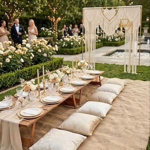 Table pliable en bois fabriquée à la main, mobilier bohème pour pique-nique, salle à manger en plein air pour mariage rustique