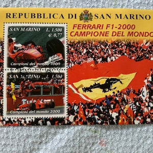 FERRARI - Italian Racing - 2000 Campione del Mondo - Junk journal - Francobollo postale nuovo - filatelia, arte, decoupage, tecniche miste, collage