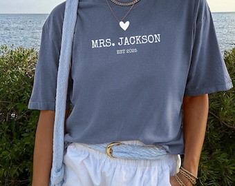 Custom Mrs. T-Shirt, Personalized Wedding Date Tee, Bride Gift
