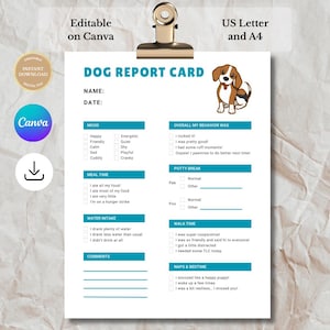 Customizable Dog Report Card: Printable Form for Pet Daycare, Boarding, Sitters & Groomers