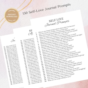 150 Self-Love Journal Prompts, Self Love Affirmations, Guided Writing Prompts for Healing & Inner Growth, Printable Self Discovery Journal