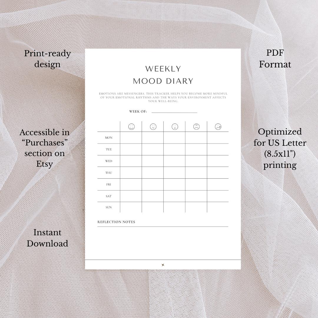 Weekly Mood Tracker Printable, Mental Health Journal PDF - Etsy