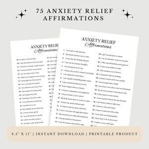 75 Afirmações para Alívio da Ansiedade, Afirmações Diárias de Cura, Imprimíveis, Diário, Minimalista, Autocuidado, Saúde Mental, Palavras de Afirmações