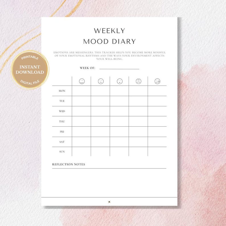 Weekly Mood Tracker Printable, Mental Health Journal PDF - Etsy Canada