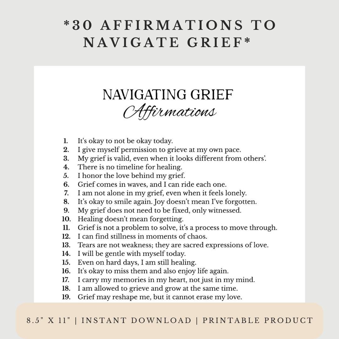 Grief and Loss Affirmations PDF: Printable Mantras for Coping, Healing ...