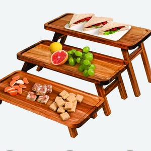 3 Tier Serving Tray for Party, Foldable Cupcake Stand, Wooden Cupcake Tower Display Set, Dessert Table Display Stand for Birthday, Wedding