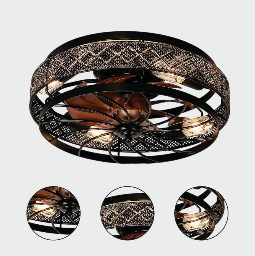Ventiladores de techo con jaula, luces y control remoto, ventilador de techo empotrado con luz, ventilador de dormitorio, pequeña lámpara de techo ind