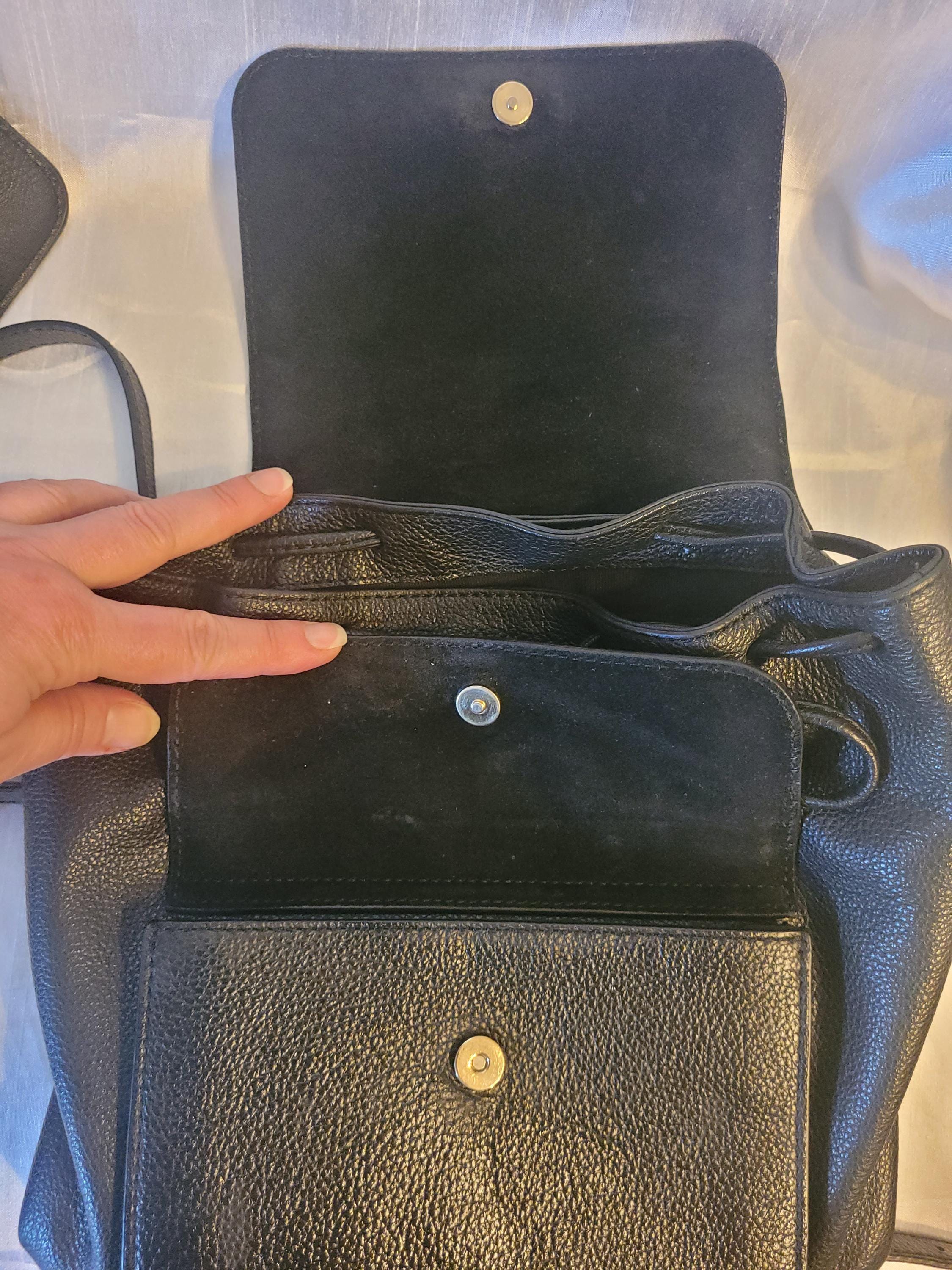 Furla Black Pebbled Leather Backpack/ zipper closure Furla Black Pebbled Leather Backpack Drawstring Suede Flap  main image 2