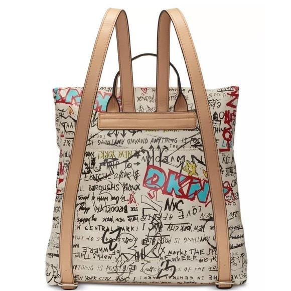 DKNY TILLY Graffiti Fold over White Multi-Urban NYC Backpack Purse Adjustable DKNY Tilly Graffiti Fold Over Adjustable Backpack Purse  main image 4