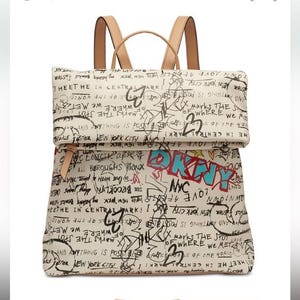 Tilly Graffiti Foldover Backpack White Graffiti/Gold Women\'s Bag DKNY Graffiti White Iconic Tilly Foldover Backpack Bag New  main image 4