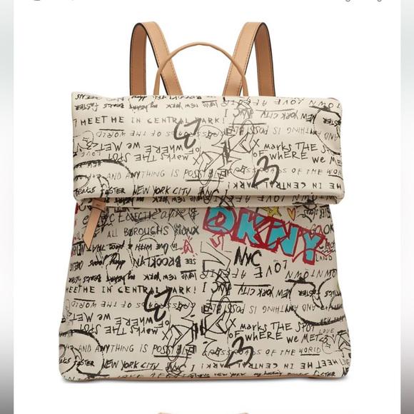 DKNY Cream and Multicolor Script Backpack DKNY DANI CREAM/BLACK/GRAY COLOR BLOCK BACKPACK NWT  main image 3