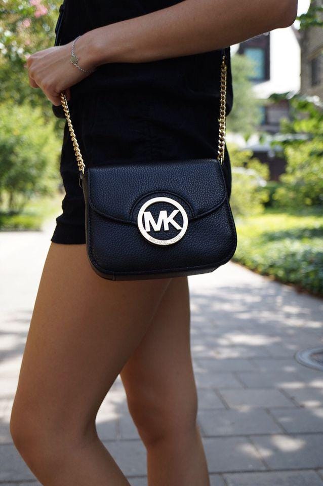 Michael Kors Fulton Small Black Crossbody Bag With Gold Plated