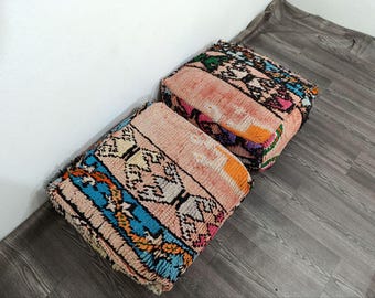 Vintage Moroccan Kilim Pouf: Handcrafted Wool Floor Cushion (Unfilled)