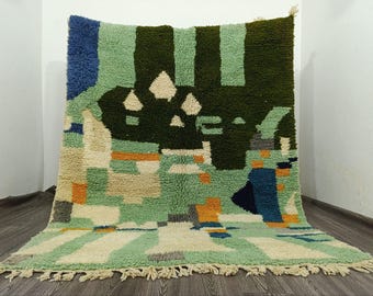Handmade Beni Ourain Moroccan Rug: Green Berber Wool Carpet