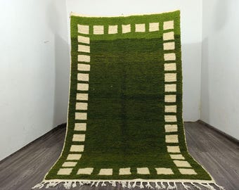 Handmade Beni Ourain Moroccan Rug: Custom Green Wool Carpet, rugs green