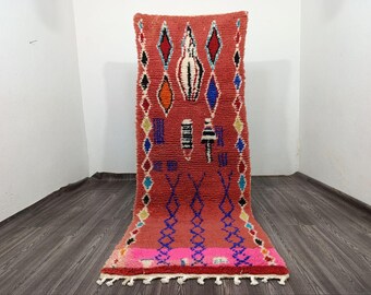 Alfombra marroquí de lana personalizada – Alfombra abstracta bereber rosa hecha a mano