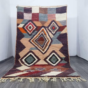 Tappeto marocchino marrone unico, tappeto marocchino Beni Ourain, tappeto marrone a righe, tappeto trapuntato, tappeto berbero personalizzato, tappeto di lana di qualità, tappeti