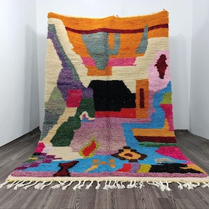 Custom Fabulous Boujaad Rug -Amazing Multicolored Rug - Gaming Room Area Rug, Abstract Multicolored Carpet,Gorgeous Orange Moroccan Rug