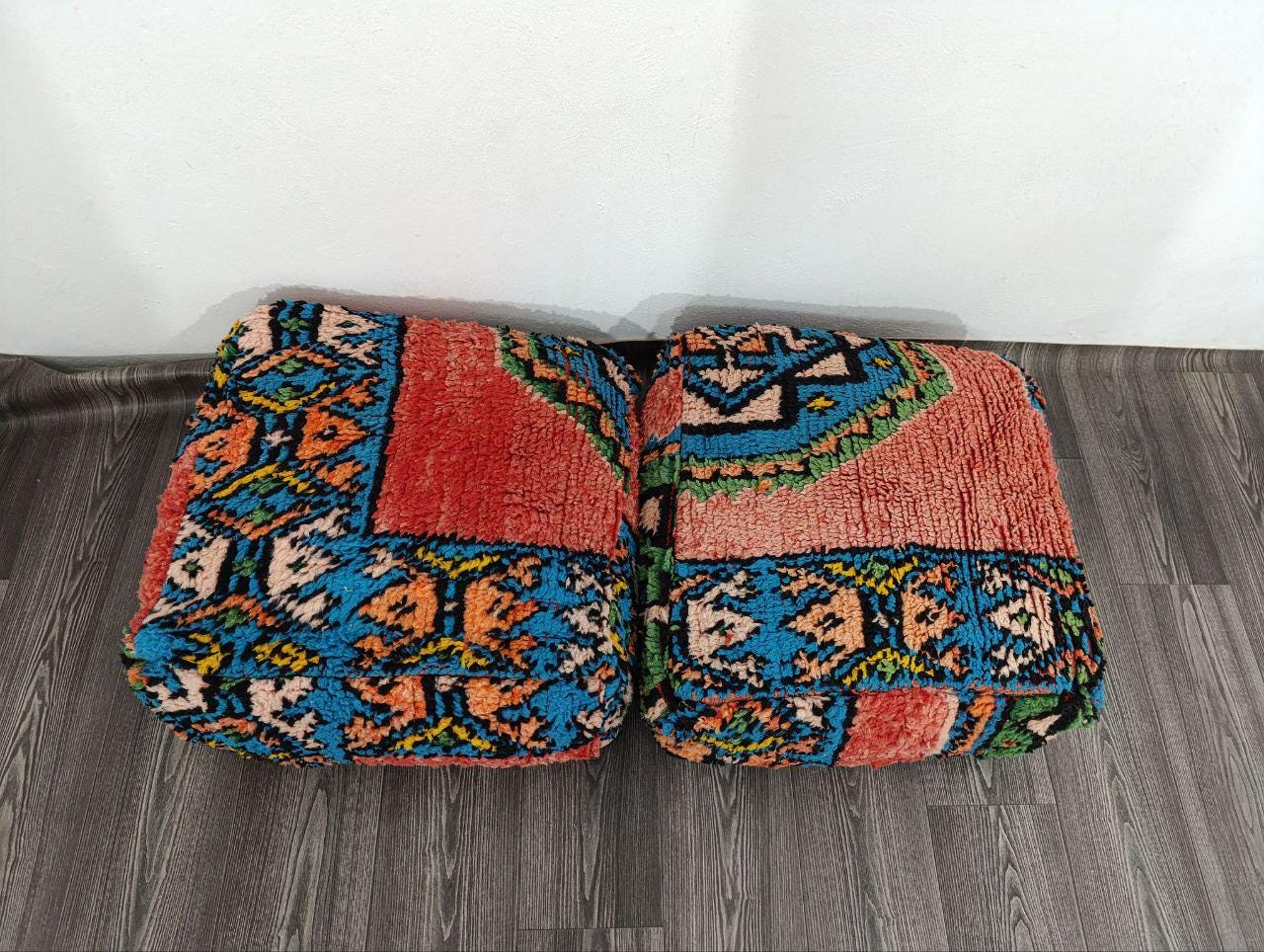 Handmade Wool Moroccan Kilim Pouf: Square Floor Cushion (Unfilled)