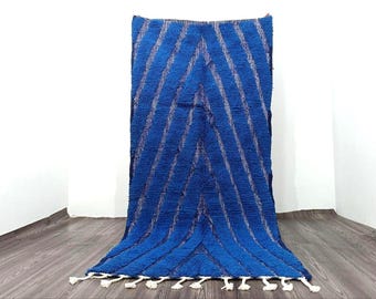 Blue Moroccan Rug, Handmade Berber Wool Rug, Boho Moroccan Area Rug, Tribal Blue Carpet, Handwoven Moroccan Rug, Bohemian Home Decor
