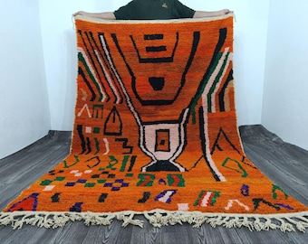 Handmade Orange Moroccan Rug: Beni Ourain Wool Carpet