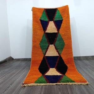 Orange Moroccan Wool Rug: Geometric Beni Ourain Carpet