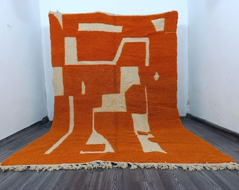 Orange Moroccan Rug, Traditional Berber Wool Carpet, Handmade