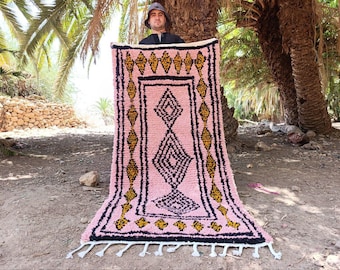 Handwoven Beni Ourain Moroccan Rug: Pink Wool Berber Carpet