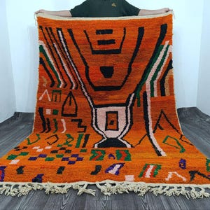 Handmade Beni Ourain Rug: Orange Moroccan Wool Carpet
