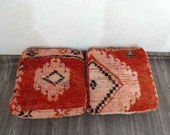 Handmade Moroccan Kilim Pouf: Vintage Wool Floor Cushion Cover