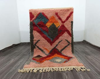 Contemporary Abstract Moroccan Rug – Mid Century Modern Handmade Wool Area Rug, Bold Color Statement Carpet