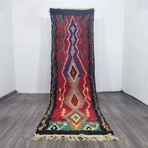 Handmade Moroccan Runner Rug: Red Wool Berber Design