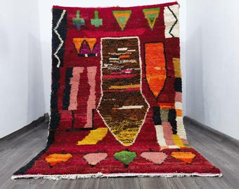 Handmade Wool Moroccan Rug: Orange Beni Ourain Boujaad Carpet