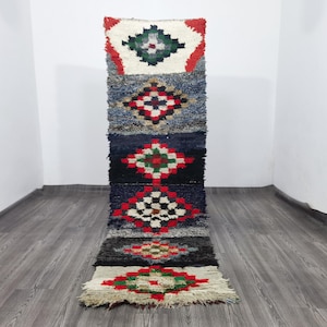 Hand-Knotted Moroccan Runner Rug: Beige Wool Boujaad Style (74x253 cm)