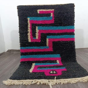 Handmade Wool Moroccan Runner Rug: Colorful Berber Design