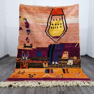 Orange Striped Moroccan Rug: Handmade Wool Beni Ourain Carpet