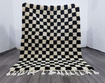 手織りモロッコベルベルウールラグ、オレンジと白のチェック柄 - Etsy 日本