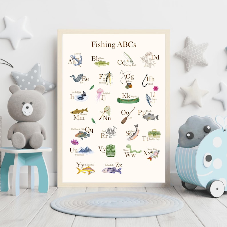 Fishing Alphabet Nursery Print, Digital Poster, ABC Print, Toddler ...