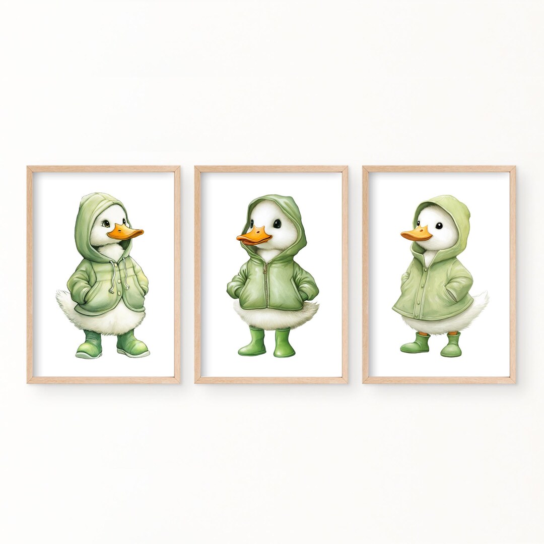 Set of 3 duck nursery wall art | lime Cream Green nursery decor | Baby ...