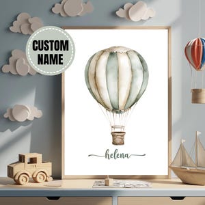 Hot Air Balloon Nursery Print , Vintage Nursery Art , Printable Travel Wall Art , Sage green wall Art, Kids Room Decor, Neutral nursery art