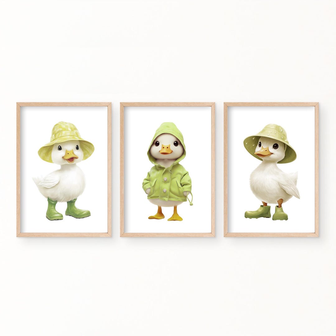 Set of 3 duck nursery wall art | lime Cream Green nursery decor | Baby ...