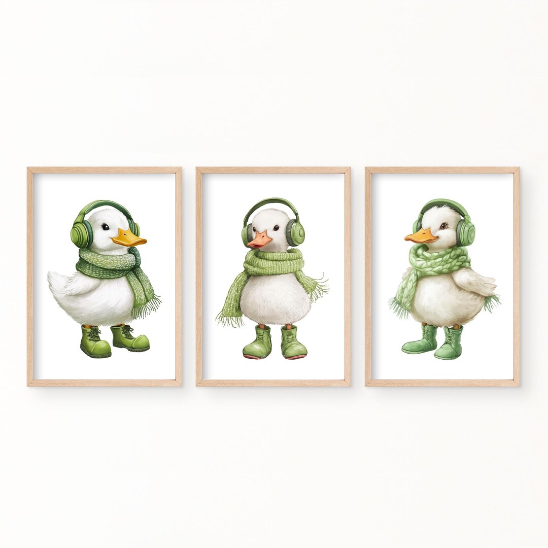 Set of 3 duck nursery wall art | lime Cream Green nursery decor | Baby ...
