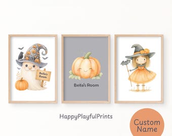 Halloween Set of 3 Printable Wall Art | Kids Room Halloween Decor Playroom Prints  Ghost  Pumpkin Trick or Treat Classroom Decor