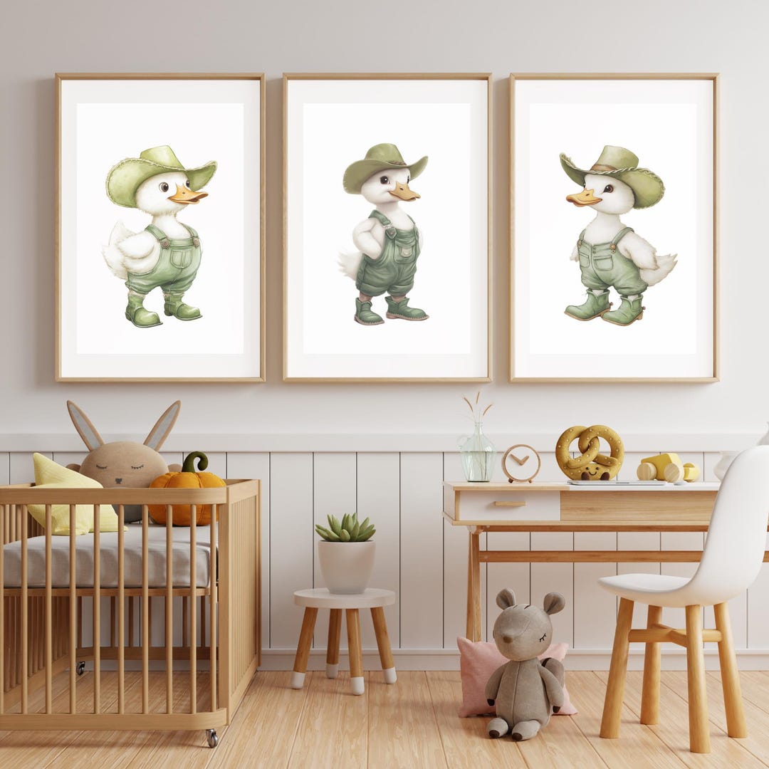 Set of 3 Duck Nursery Wall Art | Green Nursery Decor | Gender Neutral ...