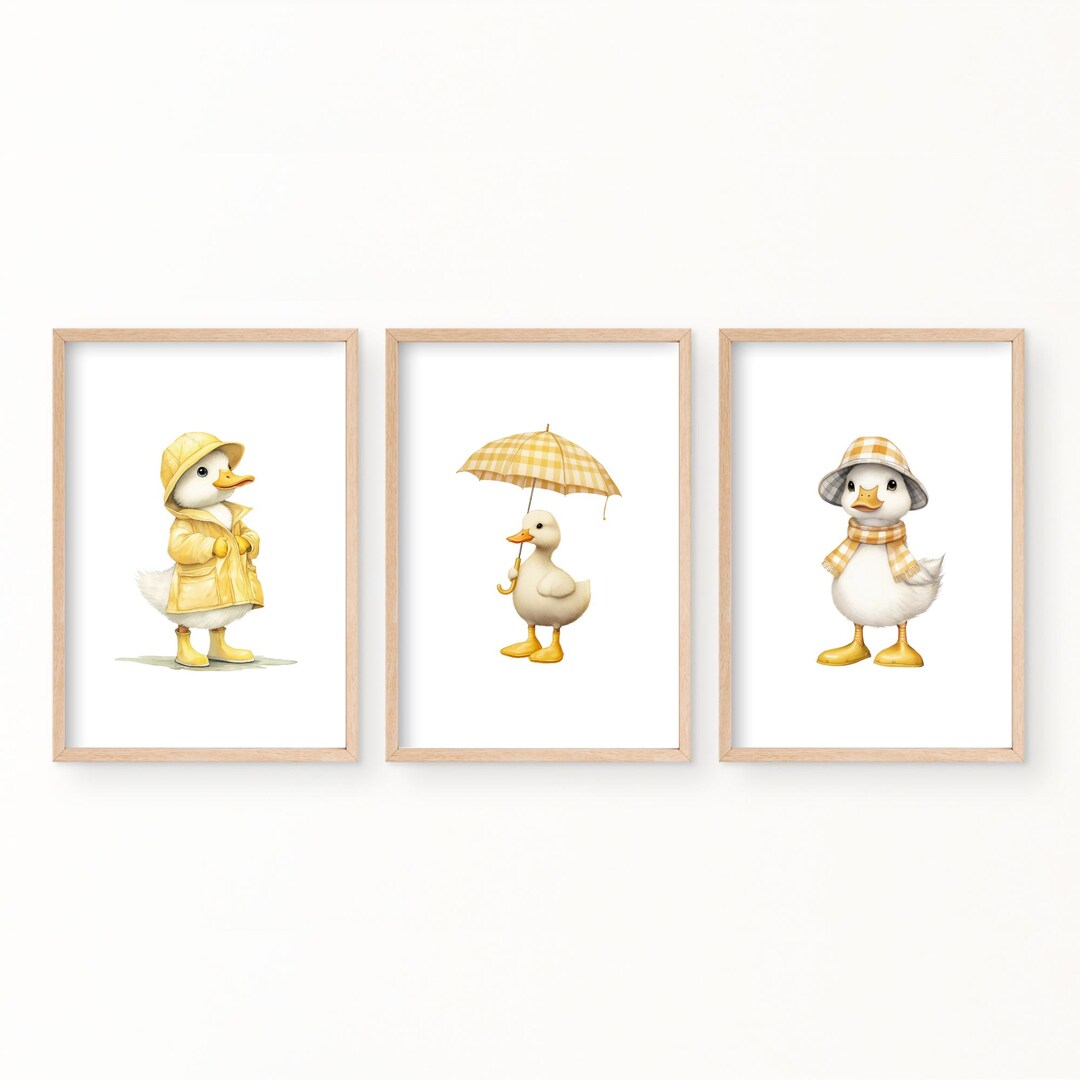 Set of 3 Duck Nursery Wall Art/yellow Nursery Decor/baby Girl Room Duck ...